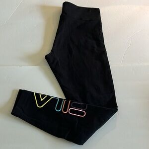 Fila Women’s Black stretch Leggings color black logo at bottom hem size Small